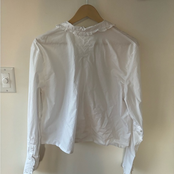 J. Crew Regenerative Cotton Cropped Ruffle Oxford Button Down Blouse Large - Picture 9 of 13
